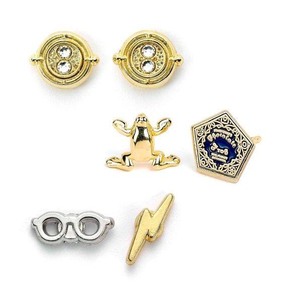New Harry Potter Frog Time Turner Lightning Bolt Silver Plated Earrings 3 Set - Picture 1 of 7